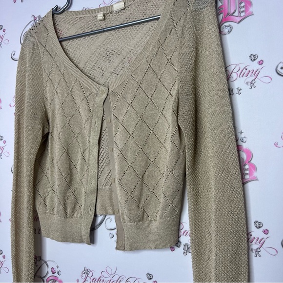 MOTH sparkly gold cardigan glitter button up crochet knitted cute  Anthropologie - Picture 8 of 12